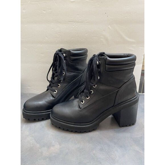 Zara Grunge Goth Bikercore black platform stack-heeled lace-up combat boots 39 8 - Picture 1 of 12